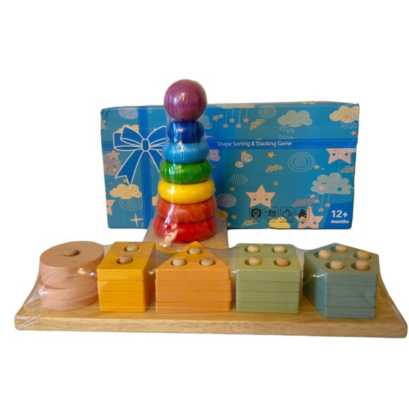 Montessori Wooden Sorting & Stacking Educational Toys New Sealed- 2 in 1 - Picture 1 of 8